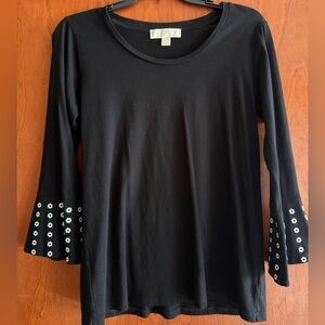 Michael Kors Women's Blouse Size M Black 3/4 Bell Sleeve Scoop Neck No Care Tag